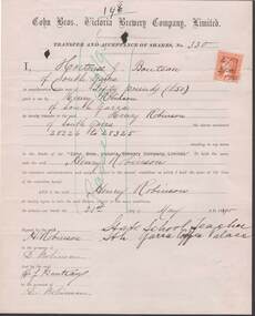 Document - COHN BROTHERS COLLECTION: SHARE TRANSFER CERTIFICATE 1895