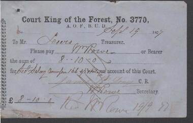 Document - ANCIENT ORDER OF FORESTERS NO. 3770 COLLECTION : TO PAY