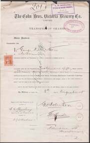 Document - COHN BROTHERS COLLECTION: SHARE TRANSFER CERTIFICATE 1895