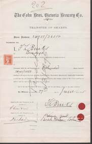 Document - COHN BROTHERS COLLECTION: SHARE TRANSFER CERTIFICATE 1895