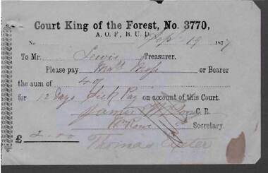 Document - ANCIENT ORDER OF FORESTERS NO. 3770 COLLECTION: TO PAY