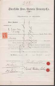 Document - COHN BROTHERS COLLECTION: SHARE TRANSFER CERTIFICATE 1895