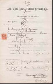 Document - COHN BROTHERS COLLECTION: SHARE TRANSFER CERTIFICATE 1895