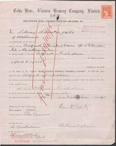 Document - COHN BROTHERS COLLECTION: TRANSFER OF SHARES CERTIFICATE 1895