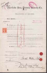 Document - COHN BROTHERS COLLECTION: TRANSFER OF SHARES CERTIFICATE 1895