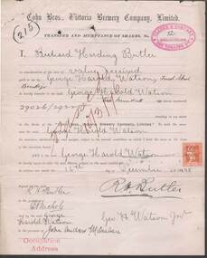 Document - COHN BROTHERS COLLECTION: TRANSFER OF SHARES CERTIFICATE 1895
