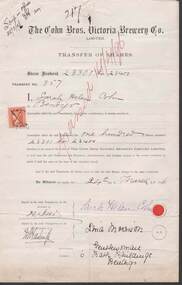 Document - COHN BROTHERS COLLECTION: TRANSFER OF SHARES CERTIFICATE 1896