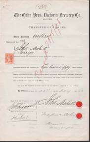 Document - COHN BROTHERS COLLECTION: TRANSFER OF SHARES CERTIFICATE 1896