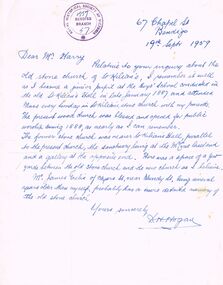 Document - LETTER: DESCRIBING THE OLD STONE CHURCH OF ST. KILIAN, 19/09/1959