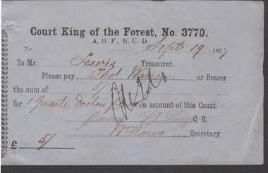 Document - ANCIENT ORDER OF FORESTERS NO. 3770 COLLECTION: TO PAY