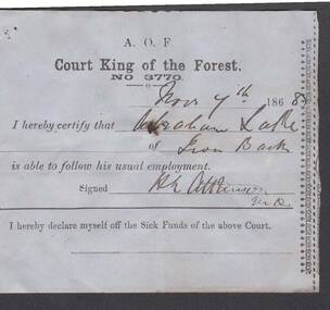 Document - ANCIENT ORDER OF FORESTERS NO. 3770 COLLECTION: MEDICAL CERTIFICATE