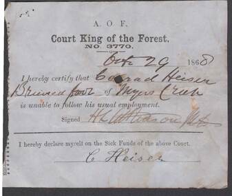 Document - ANCIENT ORDER OF FORESTERS NO. 3770 COLLECTION: MEDICAL CERTIFICATE