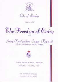 Document - THE FREEDOM OF ENTRY TO ARMY HEADQUARTERS SURVEY REGIMENT, QUEEN ELIZABETH OVAL, 14 June, 1970