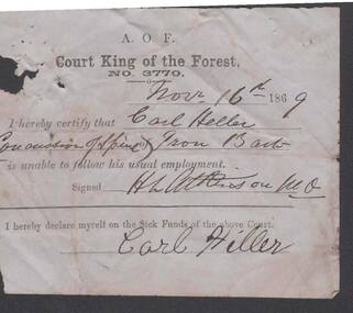 Document - ANCIENT ORDER OF FORESTERS NO. 3770 COLLECTION: MEDICAL CERTIFICATE