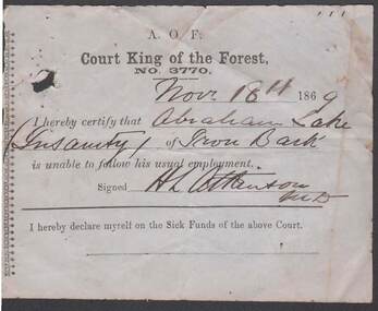 Document - ANCIENT ORDER OF FORESTERS NO. 3770 COLLECTION: MEDICAL CERTIFICATE