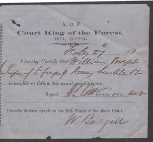 Document - ANCIENT ORDER OF FORESTERS NO. 3770 COLLECTION: MEDICAL CERTIFICATE