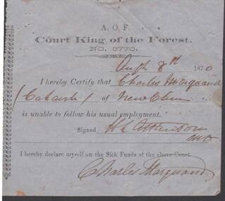 Document - ANCIENT ORDER OF FORESTERS NO. 3770 COLLECTION: MEDICAL CERTIFICATE