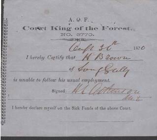 Document - ANCIENT ORDER OF FORESTERS NO. 3770 COLLECTION: MEDICAL CERTIFICATE