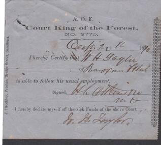 Document - ANCIENT ORDER OF FORESTERS NO. 3770 COLLECTION: MEDICAL CERTIFICATE