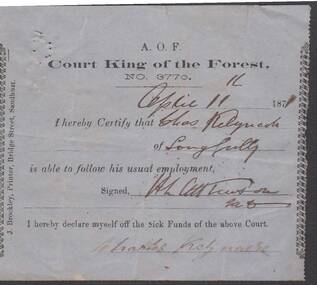 Document - ANCIENT ORDER OF FORESTERS NO. 3770 COLLECTION: MEDICAL CERTIFICATE