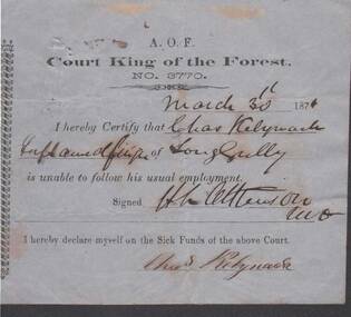 Document - ANCIENT ORDER OF FORESTERS NO. 3770 COLLECTION: MEDICAL CERTIFICATE
