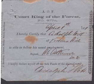Document - ANCIENT ORDER OF FORESTERS NO. 3770 COLLECTION: MEDICAL CERTIFICATE
