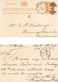 Postcard - COHN BROTHERS COLLECTION: POSTCARD DATED 1893