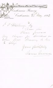Document - COHN BROTHERS COLLECTION: HANDWRITTEN LETTER DATED 1893