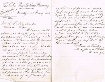 Document - COHN BROTHERS COLLECTION: HANDWRITTEN LETTER DATED 1893