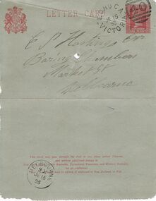 Postcard - COHN BROTHERS COLLECTION: VICTORIAN LETTER CARD DATED 1893