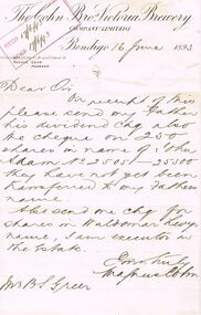 Document - COHN BROTHERS COLLECTION: HANDWRITTEN LETTER DATED 1893