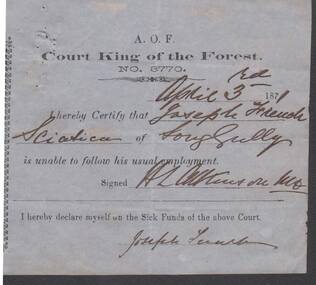 Document - ANCIENT ORDER OF FORESTERS NO. 3770 COLLECTION: MEDICAL CERTIFICATE