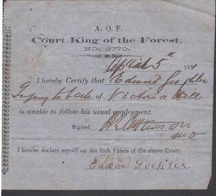 Document - ANCIENT ORDER OF FORESTERS NO. 3770 COLLECTION: MEDICAL CERTIFICATE