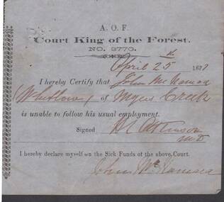 Document - ANCIENT ORDER OF FORESTERS NO. 3770 COLLECTION: MEDICAL CERTIFICATE