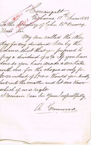 Document - COHN BROTHERS COLLECTION: HANDWRITTEN LETTER DATED 1893