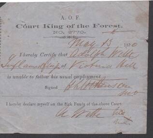 Document - ANCIENT ORDER OF FORESTERS NO. 3770 COLLECTION: MEDICAL CERTIFICATE