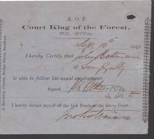 Document - ANCIENT ORDER OF FORESTERS NO. 3770 COLLECTION: MEDICAL CERTIFICATE