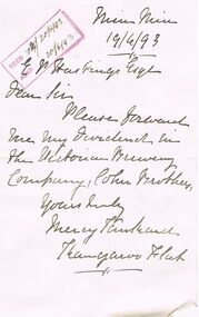 Document - COHN BROTHERS COLLECTION: HANDWRITTEN LETTER DATED 1893