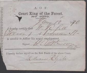 Document - ANCIENT ORDER OF FORESTERS NO. 3770 COLLECTION - MEDICAL CERTIFICATE
