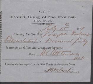 Document - ANCIENT ORDER OF FORESTERS NO. 3770 COLLECTION: MEDICAL CERTIFICATE