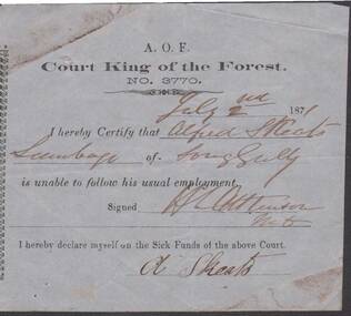 Document - ANCIENT ORDER OF FORESTERS NO. 3770 COLLECTION: MEDICAL CERTIFICATE