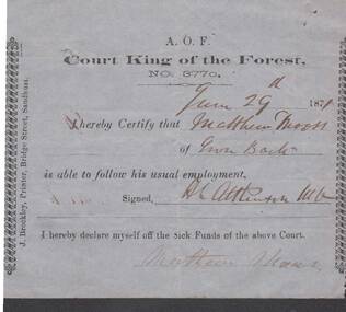 Document - ANCIENT ORDER OF FORESTERS NO. 3770 COLLECTION: MEDICAL CERTIFICATE