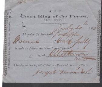 Document - ANCIENT ORDER OF FORESTERS NO. 3770 COLLECTION: MEDICAL CERTIFICATE