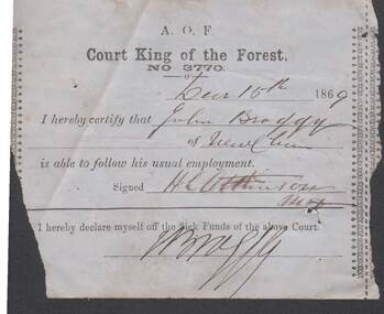 Document - ANCIENT ORDER OF FORESTERS NO. 3770 COLLECTION: MEDICAL CERTIFICATE