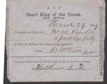 Document - ANCIENT ORDER OF FORESTERS NO. 3770 COLLECTION: MEDICAL CERTIFICATE