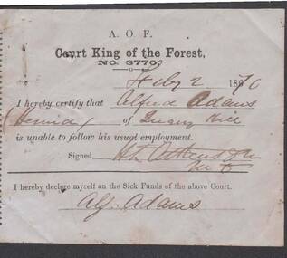 Document - ANCIENT ORDER OF FORESTERS NO. 3770 COLLECTION: MEDICAL CERTIFICATE