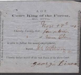 Document - ANCIENT ORDER OF FORESTERS NO. 3770 COLLECTION: MEDICAL CERTIFICATE