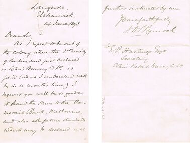 Document - COHN BROTHERS COLLECTION: HANDWRITTEN LETTER DATED 1893