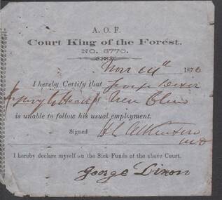 Document - ANCIENT ORDER OF FORESTERS NO. 3770 COLLECTION: MEDICAL CERTIFICATE