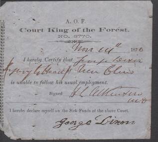 Document - ANCIENT ORDER OF FORESTERS NO. 3770 COLLECTION: MEDICAL CERTIFICATE